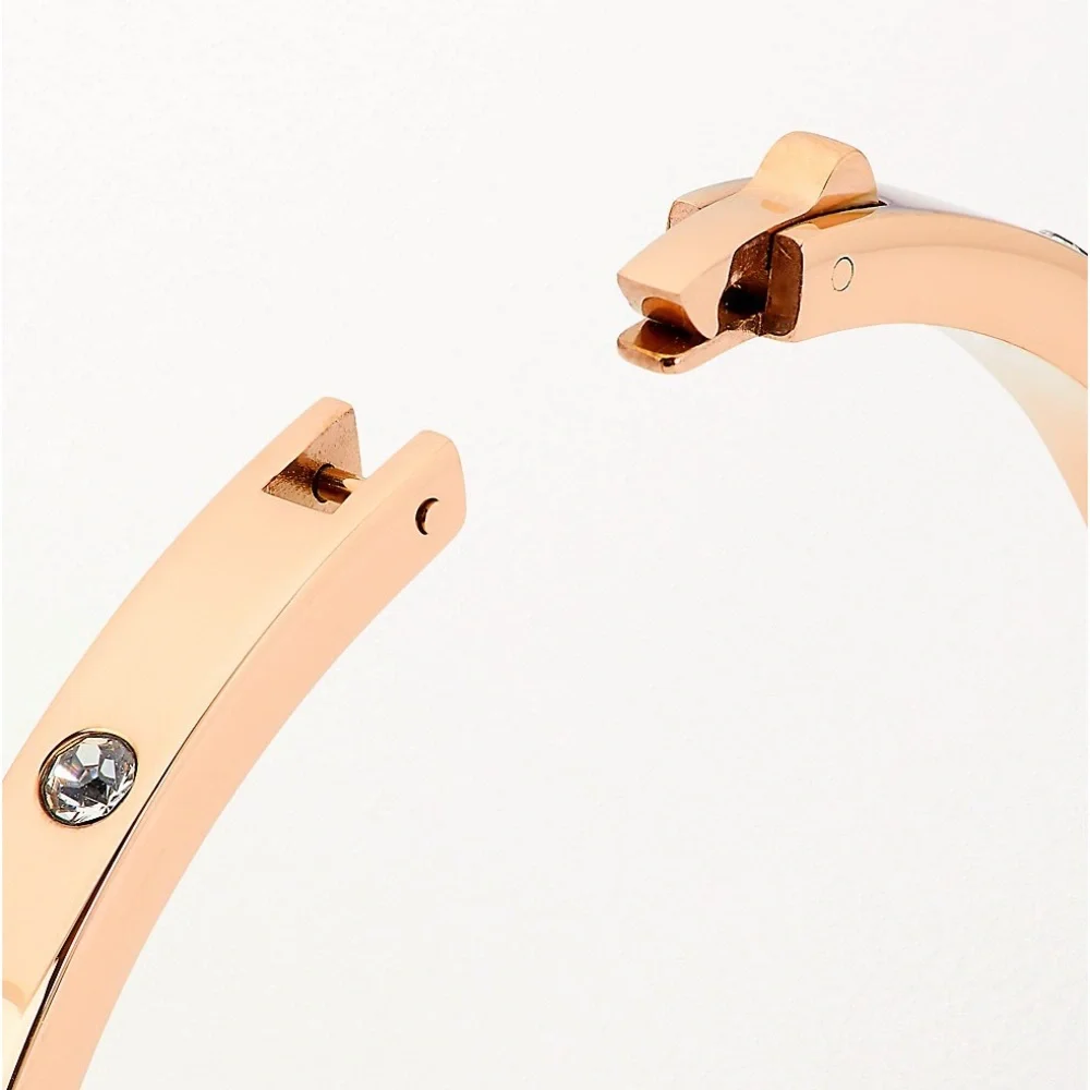 New Elegant Rose Gold Stainless Steel Luxury High-End White Sapphire Bangle